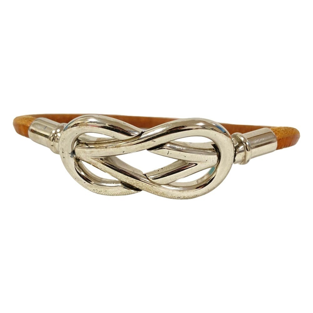 HERMES Silver Leather Charm Bracelet